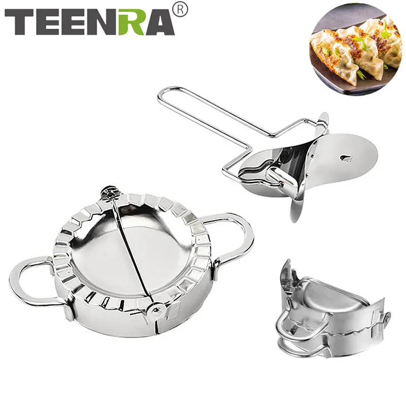 

TEENRA 2pcs/set Stainless Steel Dumpling Maker Wrapper Mould Press Dough Presser Cutter Jiaozi Pie Maker Pastry Tools Kitchen