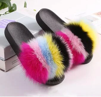 slippers Комплекты сумок через плечо для женщин; Коллекция года; Шлепанцы из натурального Лисьего меха; женские меховые шлепанцы; милые пушистые меховые Вьетнамки; пляжная сумка-мессенджер из пвх; размер 45 - Цвет: slippers