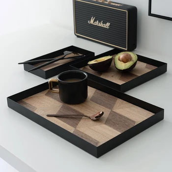 

SWEETGO Diamond lattice wood coffee tray table storage plate for makeup perfume home decoration cake stands food saucer plate