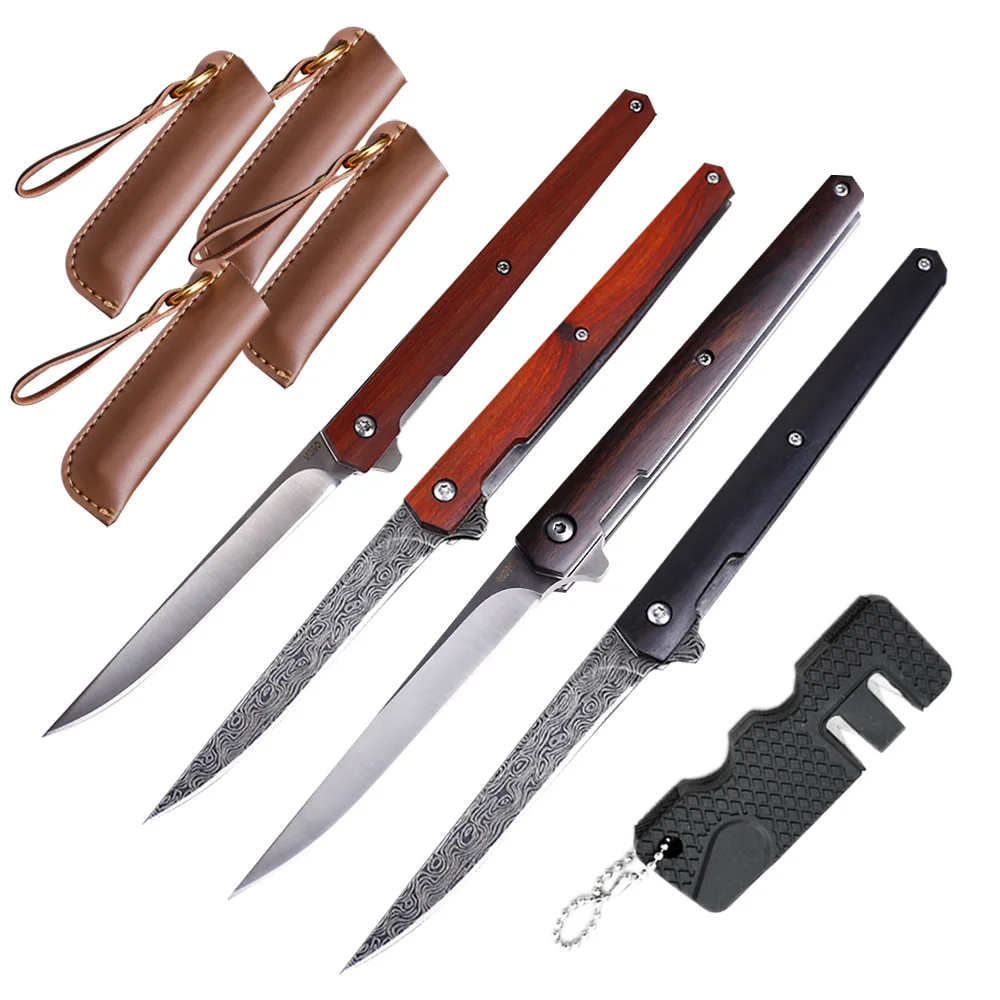 Flipper M390 Folding Knife Blade Mini Folding Pocket Knife Wood Handle Rescue Outdoor Camping Knives Hunting Knife Survival