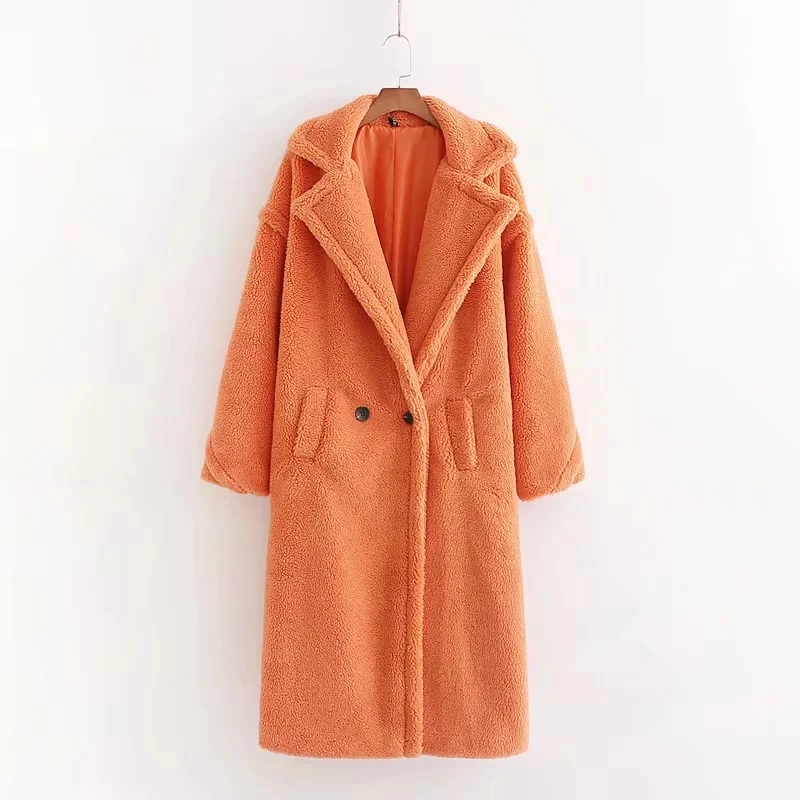 Зимнее пальто из искусственного меха женское плотное теплое длинное плюшевое Пальто Плюс Размер Женская куртка из искусственного меха Корейская уличная одежда из овечьей шерсти 12 цветов - Цвет: Оранжевый