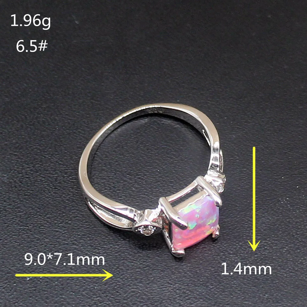 Gemstonefactory Jewelry Big Promotion Single Unique 925 Silver Rainbow Pink Fire Opal Charm Women Gifts Band Rings 6.5# 20214503