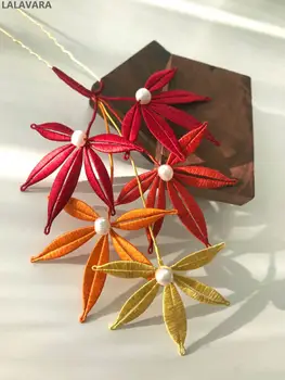 

LALAVARA handcrafted maple leaves kanzashi Chinese traditional hair pins for women han fu or kimono hair Accessories