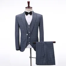

Casual Men's Plaid Suits Slim Fit 3 Piece Notch Lapel Prom Tuxedos Groomsmen for Wedding (Blazer+Vest+Pants)