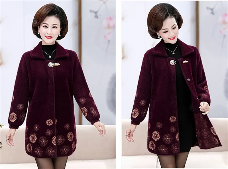 Autumn Winter Middle-aged Women Cashmere Sweater Jacket Large Size Women Imitation Water Velvet Coat 5XL High Quality W1419