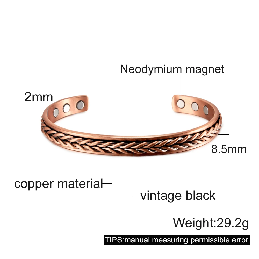 Twisted Pure Copper Magnet armband Vorteile verstellbare Manschette Armreifen für Männer Frauen Anthritis Schmerz linderung Gesundheit Energie Schmuck