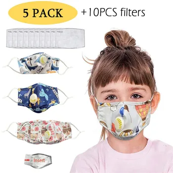 

5PCS Face Mask With 10PC Fitters Washable Reutilizable Outdoor Dustproof Mouth Mask For Children PM2.5 Dust Mouth Cover 7.16