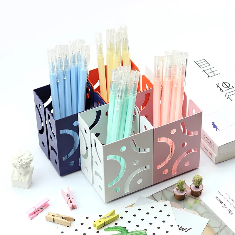 

1 pcs Square pen holder Metal Hollow Geometric pot Storage box Case Pen Holder Stationary Organizer Container offiice Supplies