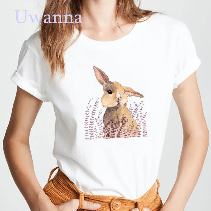 Orange Rabbit Women T-shirt Printed Cute Animal T-Shirt Ladies Tops Fashion Tees Ropa De Mujer Short Sleeve T-shirts Femme | Женская