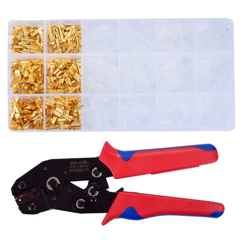 pliers and terminal SN-48B щипцы обжимной инструмент 4,8/6,3 Разъем Терминал щипцы обжимные плоскогубцы провода 0,5-мм2 Alicate AWG 20-15 ручной инструмент - Цвет: pliers and terminal