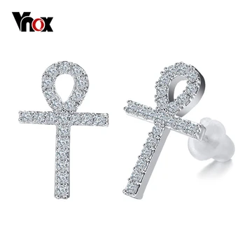 

Vnox Bling CZ Stone Stud Earrings for Women Ankh Cross Earrings with Anti Allergy Ear needle Accessories