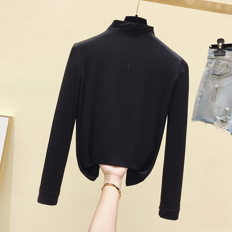 

gkfnmt Autumn Winter T-shirts Women Turtleneck Long Sleeve Tees Plus Size Woman Tops Cotton Soft Elastic Streetwear T shirts