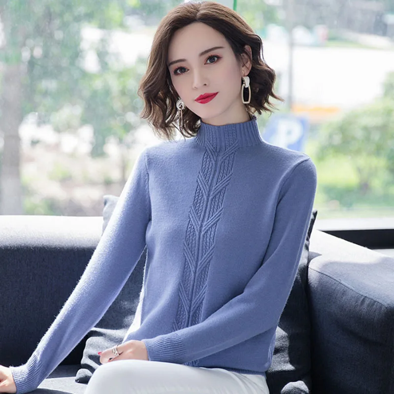 Autumn Winter Casual Sweaters Women Semi-high Collar Thickened Long Sleeved Loose Sweater Pullover Solid  Thick Knitted Winter