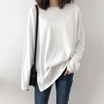 

Spring Casual Solid O-Neck Women T Shirt Korean Harajuku Vogue Long Sleeve Female Tops Tee Shirts Kawaii Students Loose Tshirt