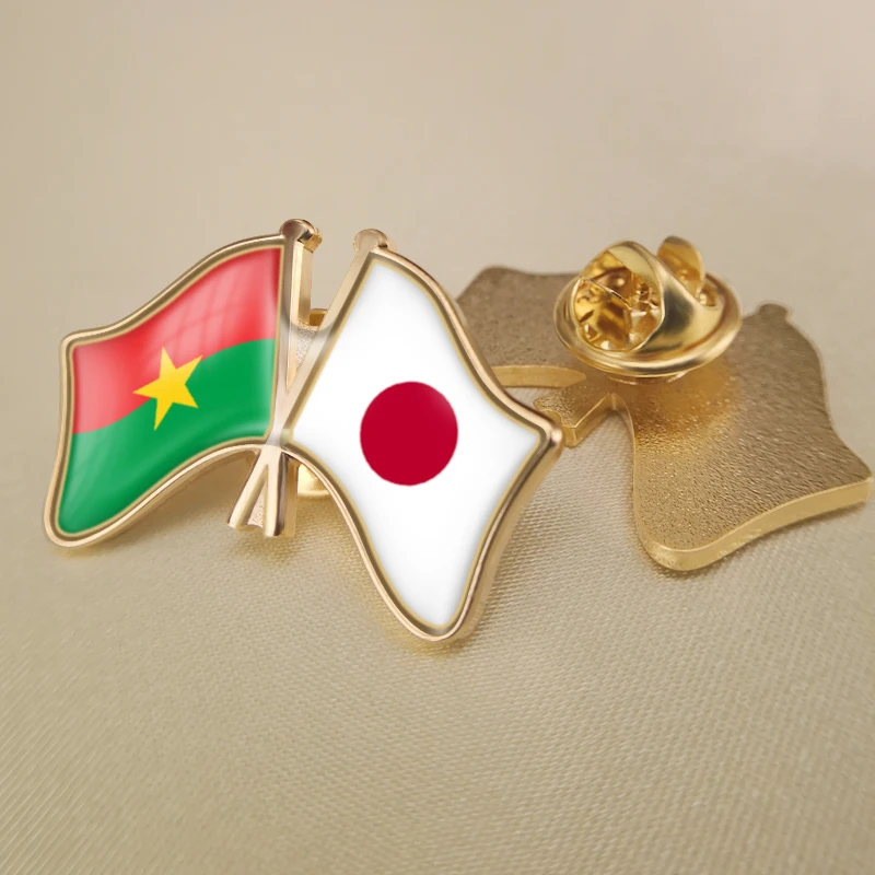 

Burkina Faso and Japan Crossed Double Friendship Flags Lapel Pins Brooch Badges