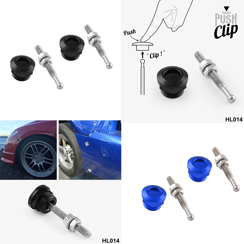 4x Solid Car Bonnet Hood Latch Pin Locking Kit Push Button Quick Release 7/8 22mm (Black + Blue)