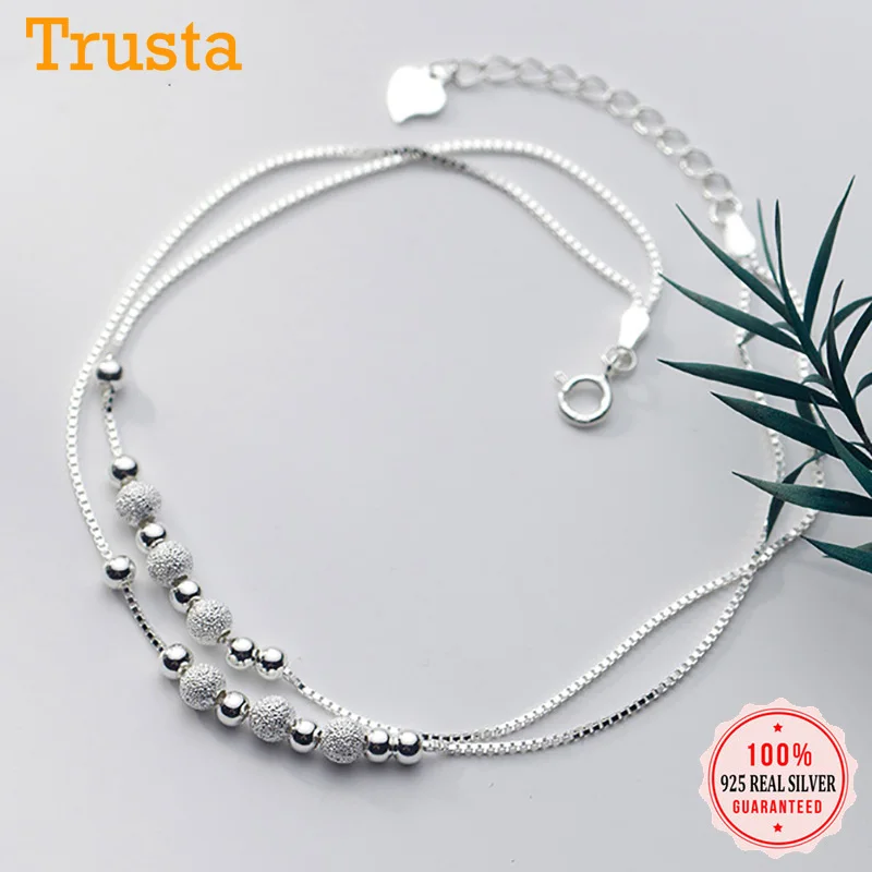 Trustdavis Authentic 925 Sterling Silver Simple Frosted Bead Double Layer Box Chain Anklet for Women Summer S925 Jewelry YQ133 Trustdavis Authentic 925 Sterling Silver Simple Frosted Bead Double Layer Box Chain Anklet for Women Summer S925 Jewelry YQ133