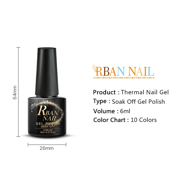 RBAN NAIL 6 мл термальный меняющий Цвет УФ-гель для ногтей изменение температуры цвет замачиваемый стойкий лак для ногтей хамелеон