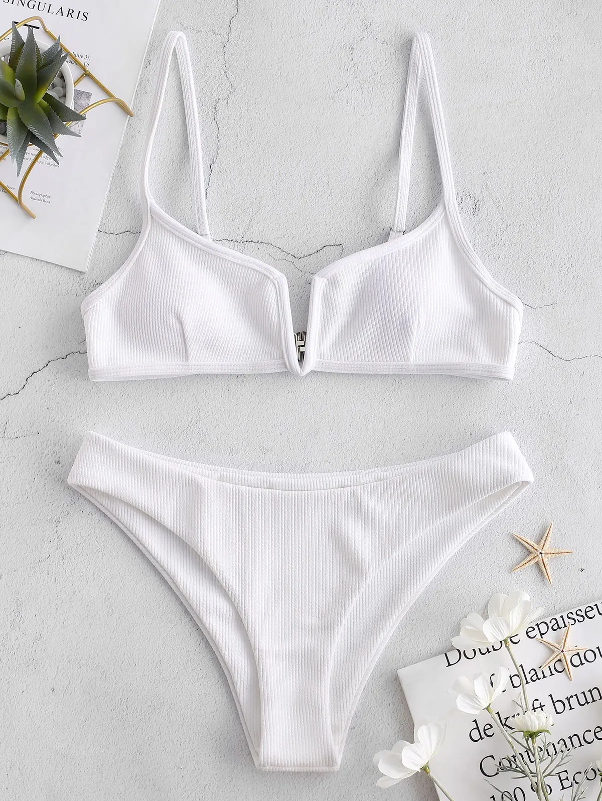 

ZAFUL Ribbed V Cut Bikini Set