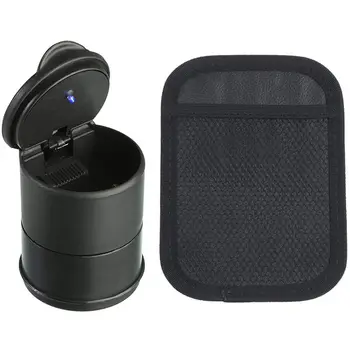 

Ashtray with Lid and LED Light with Universal Car Net Storage Bag Elastic Trunk Seat Pocket Pouch Phone Holder Cage