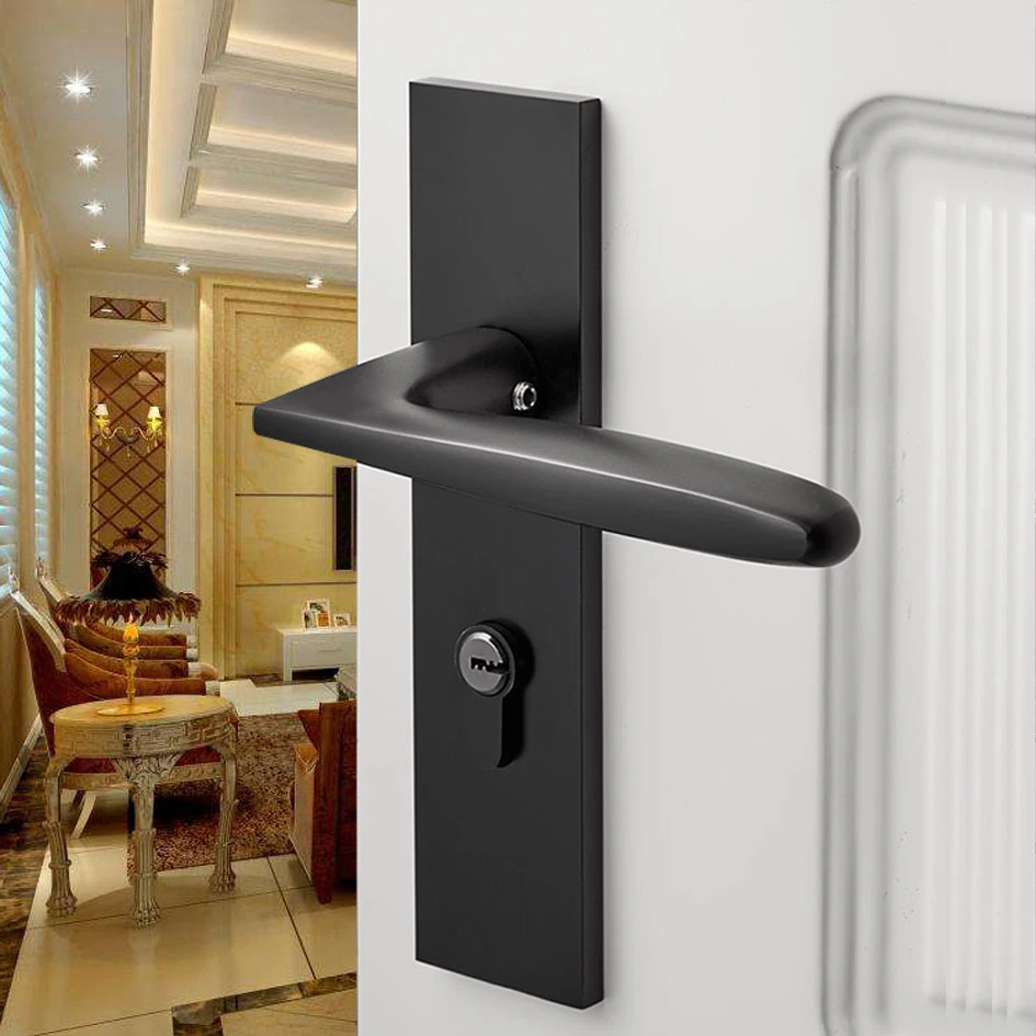 Black Solid Space Aluminum Door Locks Continental Bedroom Minimalist Interior Door Handle Lock Cylinder Security Locks Door Locks Aliexpress