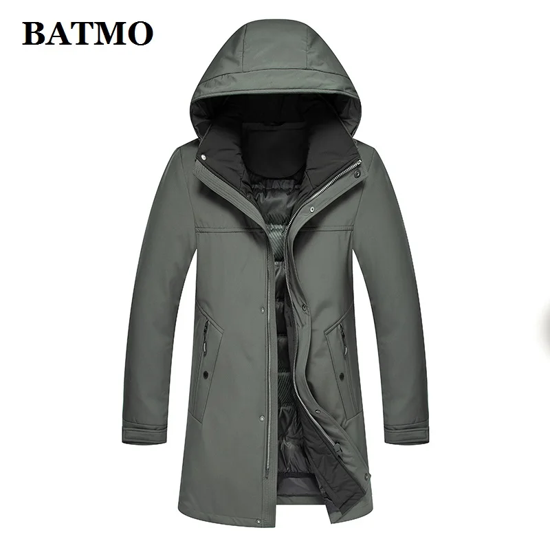 BATMO 90% белые куртки с капюшоном на утином пуху, мужские зимние пуховики, толстое теплое пальто, большие размеры 9019
