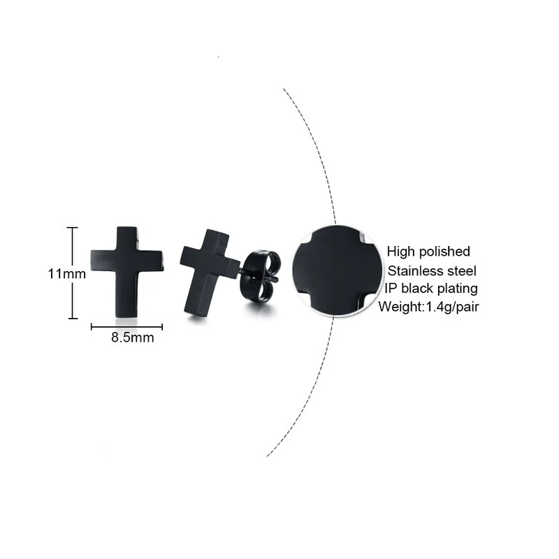 2pcs Black Stainless Steel Cross Post Earrings Simple Modern Minimalist Everyday Stud Earings for Men Women Unisex Jewelry - Image 2