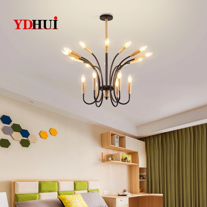 wooden chandelier lighting dining room black E27 AC 90-260V modern chandeliers for bedrooms