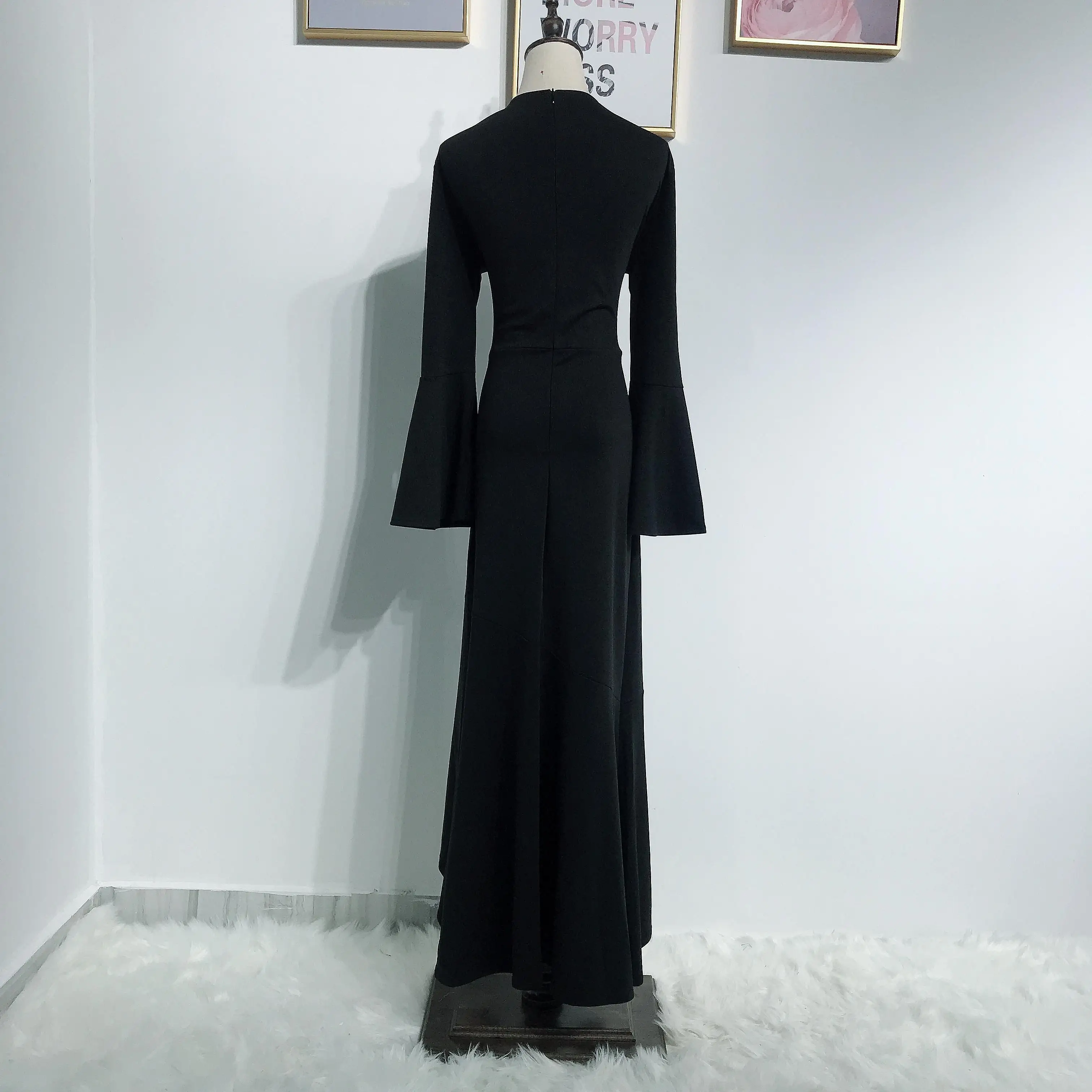 Дубай женское мусульманское длинное платье для девочки abaya Ruffles кафтан облегающий покрой «рыбий хвост» исламский халат элегантный круглый воротник с расклешенными рукавами Мода