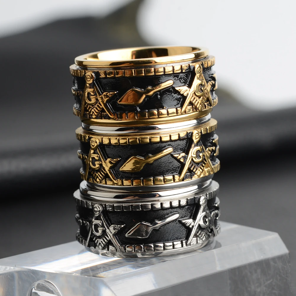 Rotatabl Stainless Steel Masonic Rings for Men Signet Freemason Ring Freemasonry Vintage Punk Jewelry Mens Male anillos Gift