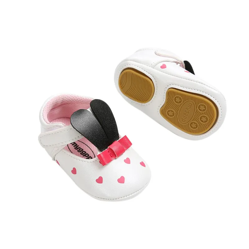 Для маленьких девочек первых шагов; обувь для новорожденных с милыми заячьими ушками PU Красивые туфли принцессы нескользящая Мягкая подошва, детские ботинки