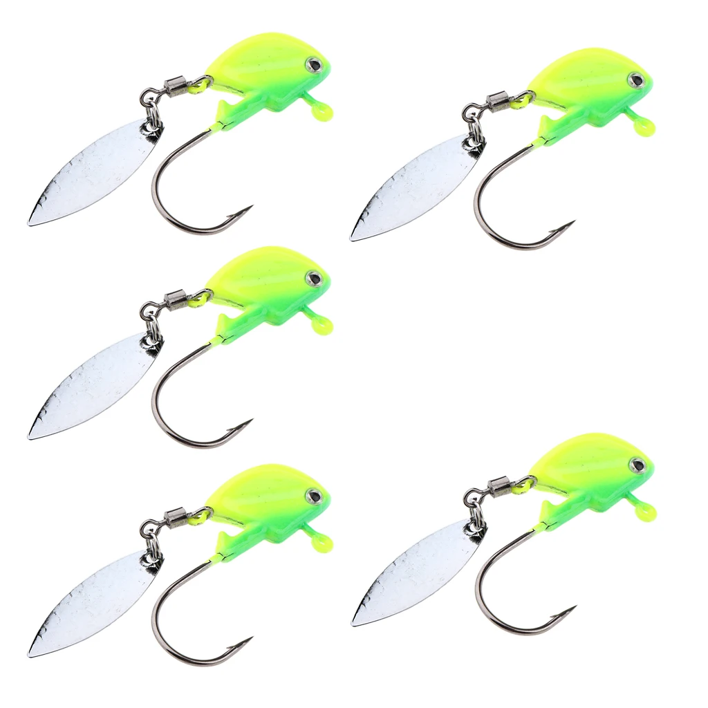 5pcs Shad Jig Heads Luminous Fishing Lures Underspin Swimbait Hooks with Spoon for Saltwater and Freshwater Bass Walleye