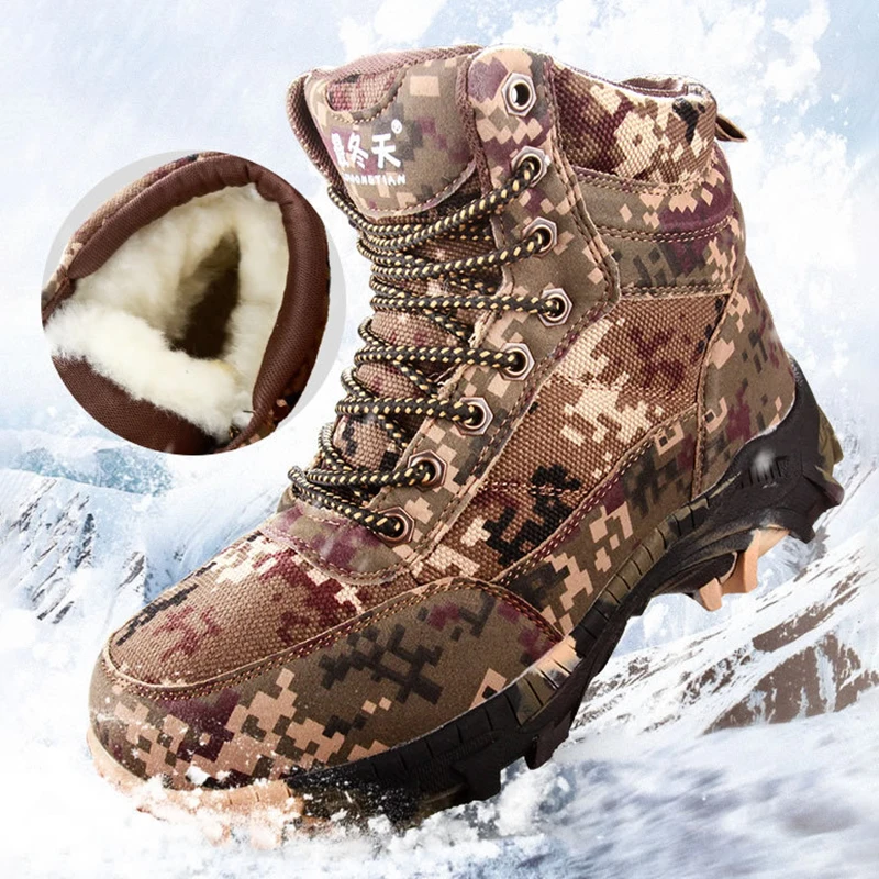 

2019 Winter Warm Snow Boots Fashion Cold-proof Thick Wool High Top Men's Casual Shoes Non-slip Camouflage Shoes Men Ankle Boots