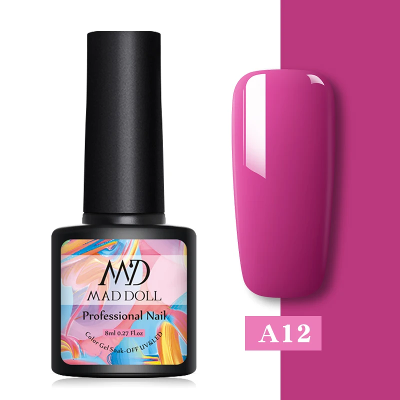 A12 MAD DOLL 1 бутылка 8 мл меняющий цвет УФ Гель-лак блестки термальный гель для ногтей отмачиваемый Гель-лак для нейл-арта лак 14 цветов - Цвет: A12