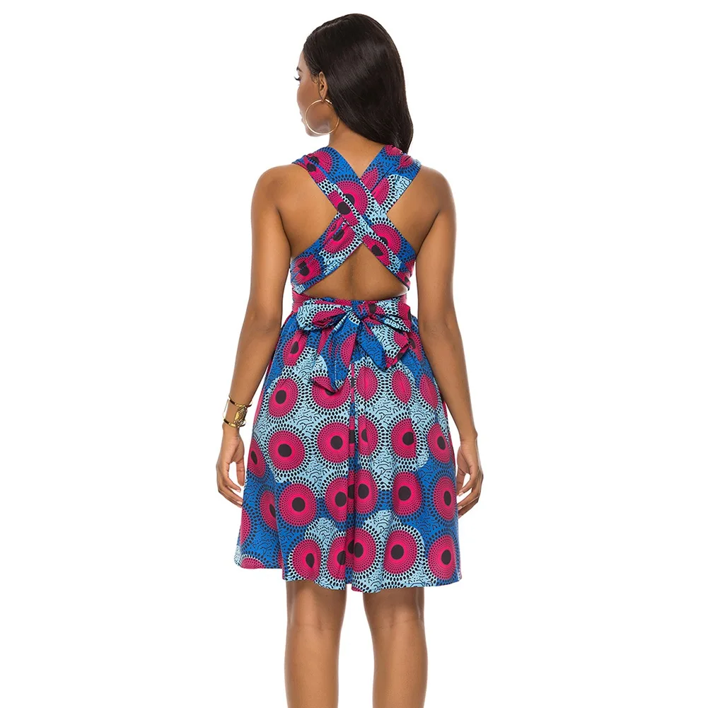 Opslea африканские платья для женщин этнический принт плиссированная повязка, короткая юбка Bazin Riche Vestidos Dashiki рубашка в африканском стиле Femme