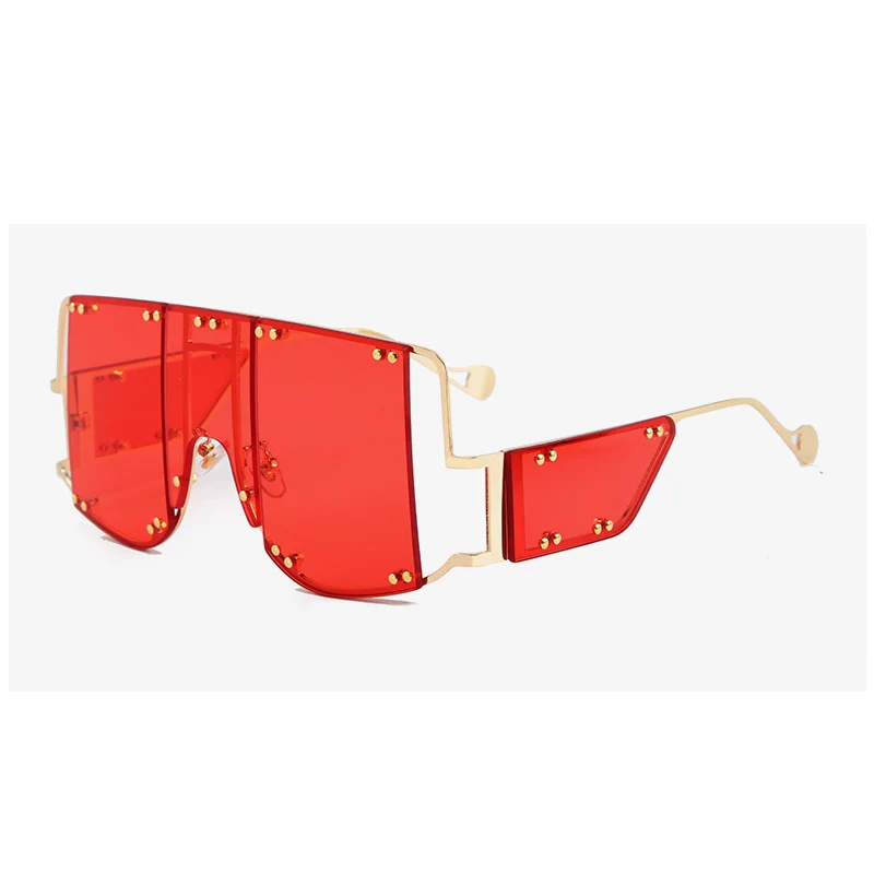 OEC CPO новые модные солнцезащитные очки женские брендовые негабаритные металлические заклепки мужские солнцезащитные очки уникальные модные очки Женские Унисекс UV400 O269 - Цвет линз: Gold-Red