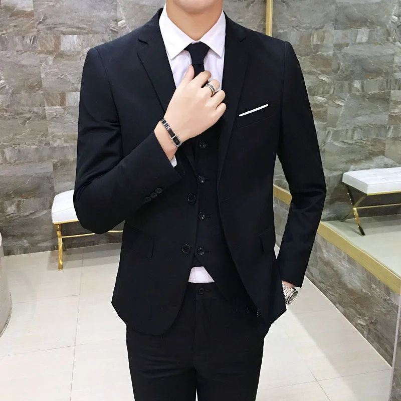 Men Business Suit Set Casual British Style Three-piece Set Top Grade Formal Wear Wedding Handsome Groom Marriage Suit