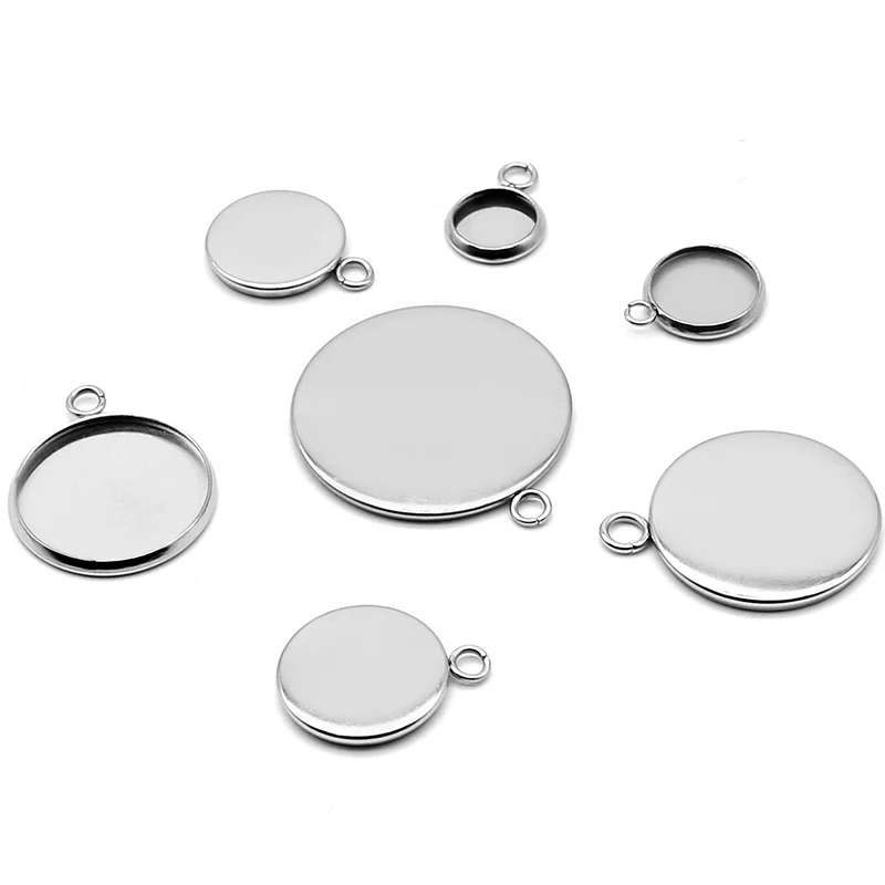50pcs Stainless Steel Blank Bezel tray Settings 316L Cabochon base with Loop Pendant Earrings Findings DIY Jewelry Accessories | Украшения
