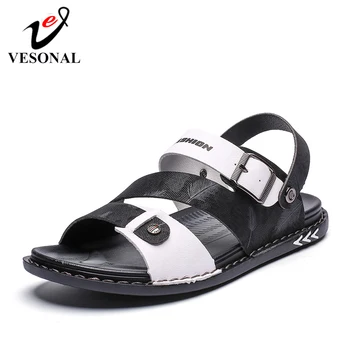 

2020 New Summer Leather Shoes Men Sandals Slipon Fashion For Male Soft Walking Beach Sandalias Sandal Slides