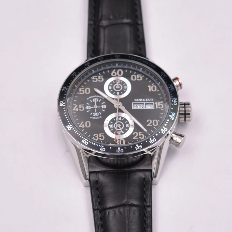 

corgeut 44mm Multifunction Display Automatic Men Watch Leather Strap fashion.
