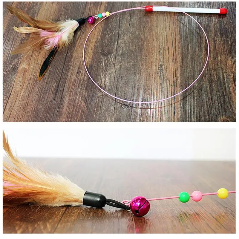 1Pc Cat Interactive Toy Stick Feather Wand With Small Bell Mouse Cage Toys Plastic Artificial Colorful Cat Teaser Toy Supplies