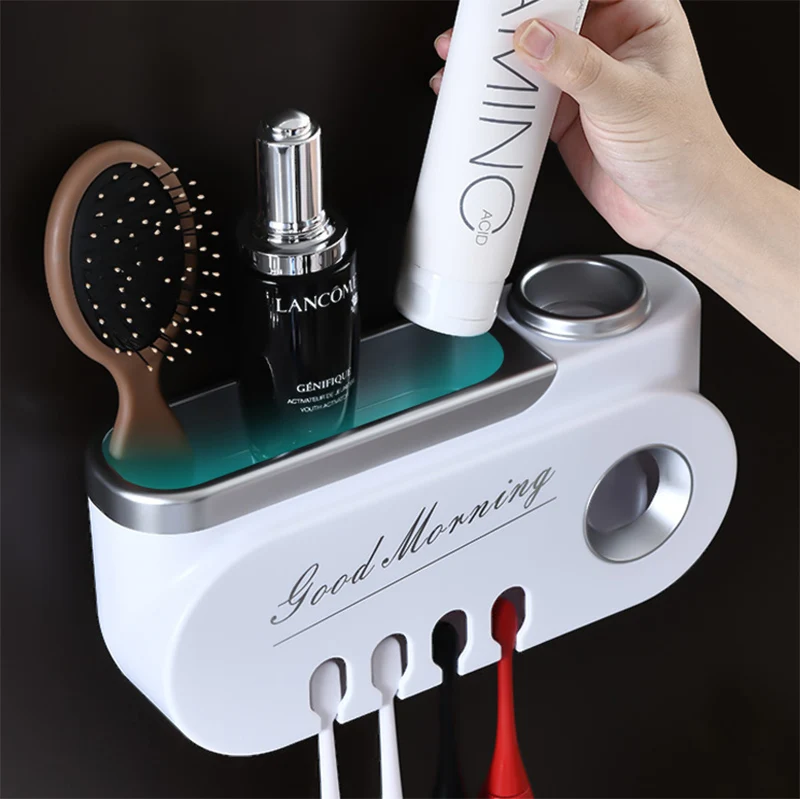 ONEUP Multi-hanging Toothbrush Holder Automatic Toothpaste Squeezer Dispenser Makeup Storage Rack For Bathroom Accessories Set