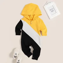 

2021 New Spring and Autumn Baby Colorblock Hooded Jumpsuit for 0-18M Baby Boy Clothes