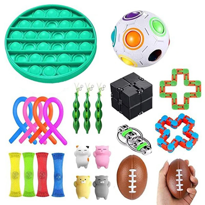 Fidget Toys Pack,Cheap Fidget Toy Pack,Anxiety Relief Items with Fidget  Ring Fidget Spinners Poppers Fidget Toy pop-on-it Pad Bracelet Fidget Ball  for Girls Boys Women Adults (#1) 