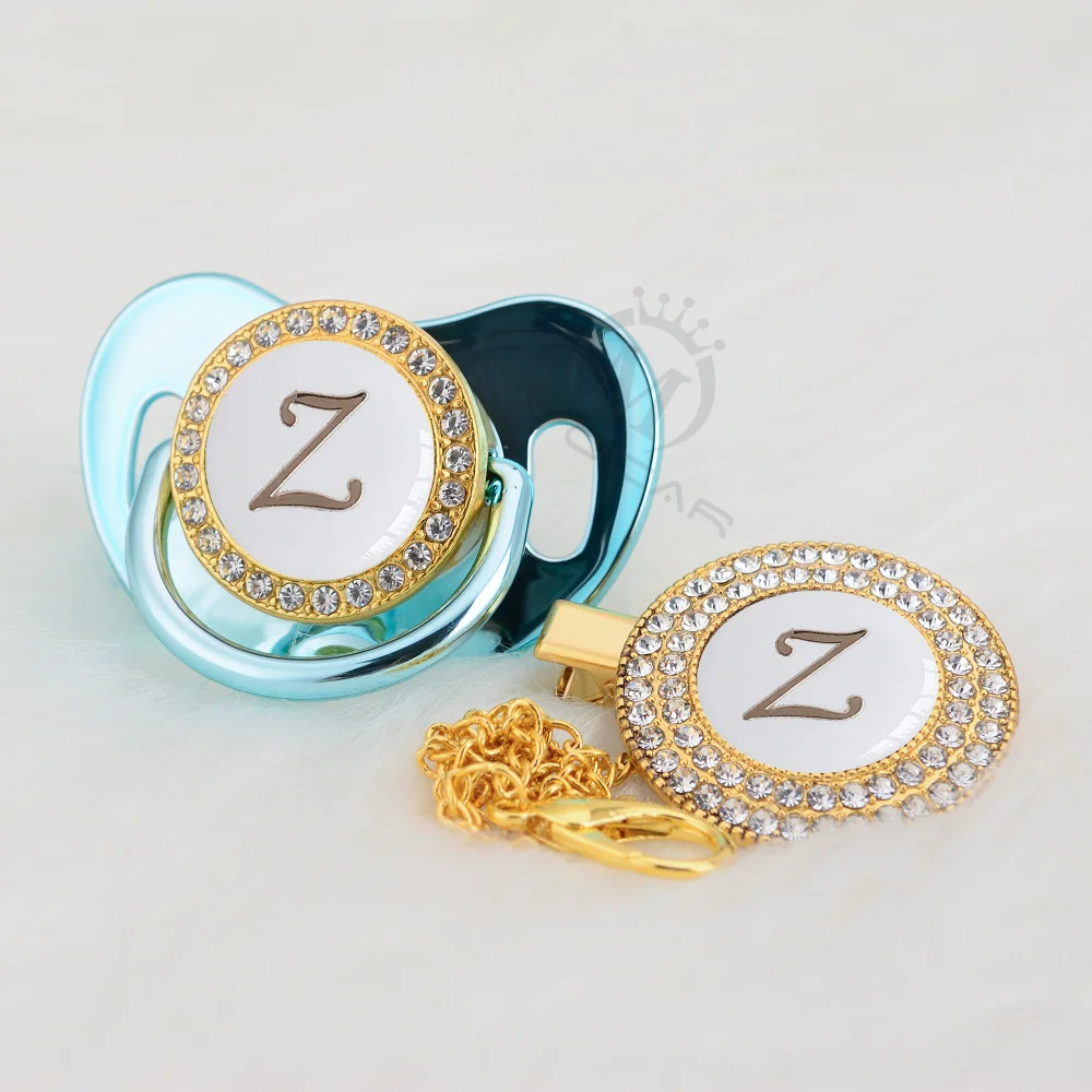 BLING имя инициалы буква Z Белый Серебряный bling соска и соска клип BPA бесплатно пустышка bling уникальный дизайн SGS pass LZ-W - Цвет: LZ-10-W     6-18M