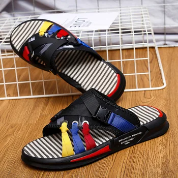 

2020 New Man Sport Sandals Slip-on Sandals Outdoor Mens Big Size 38-45 Men Summer Shoes Luxury Brand Walking Mens Sandals Black