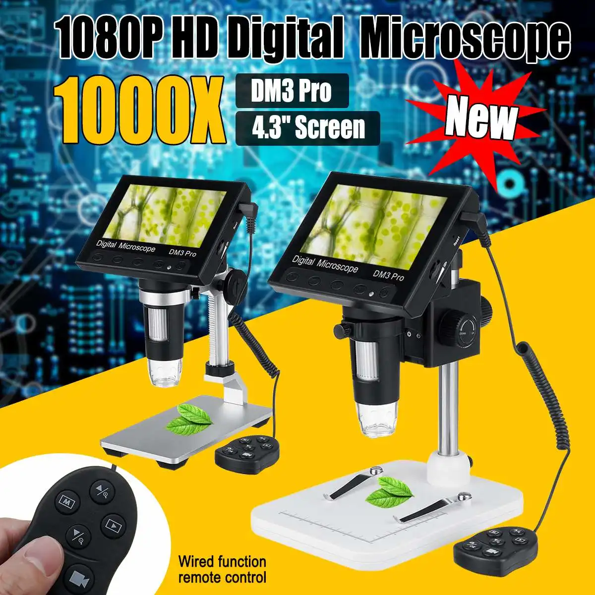 

4.3-inch HD digital microscope 1000x Continuous Amplification Magnifier With 8LED and Stent for education/Research/Repairing