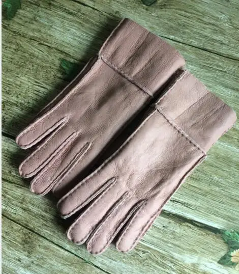 real sheep fur leather glove one fur gloves women winter warm with fur lined with fur lining suede