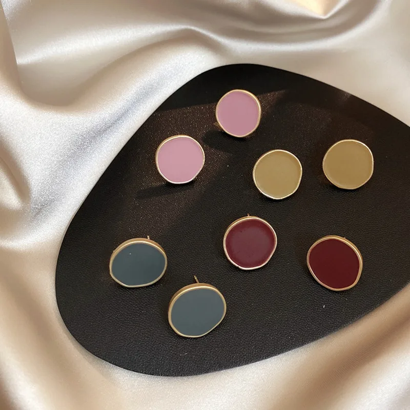 

Fashion Statement Earrings 2020 New Round Matte Gold Earrings For Women Hanging Color Earrings Stud Earring Modern Jewelry