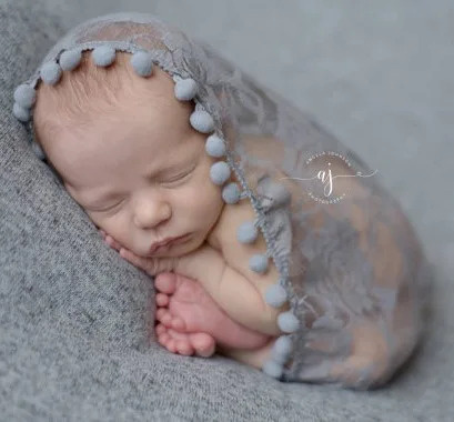 45*45CM Newborn photography props multicolor stretch wrap blankets lace fringed ball wrapped towel baby shooting accessories